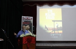 Lord Puttnam lecturing at Film Masterclass