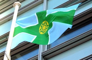 Derbyshire flag flying outside Eland House
