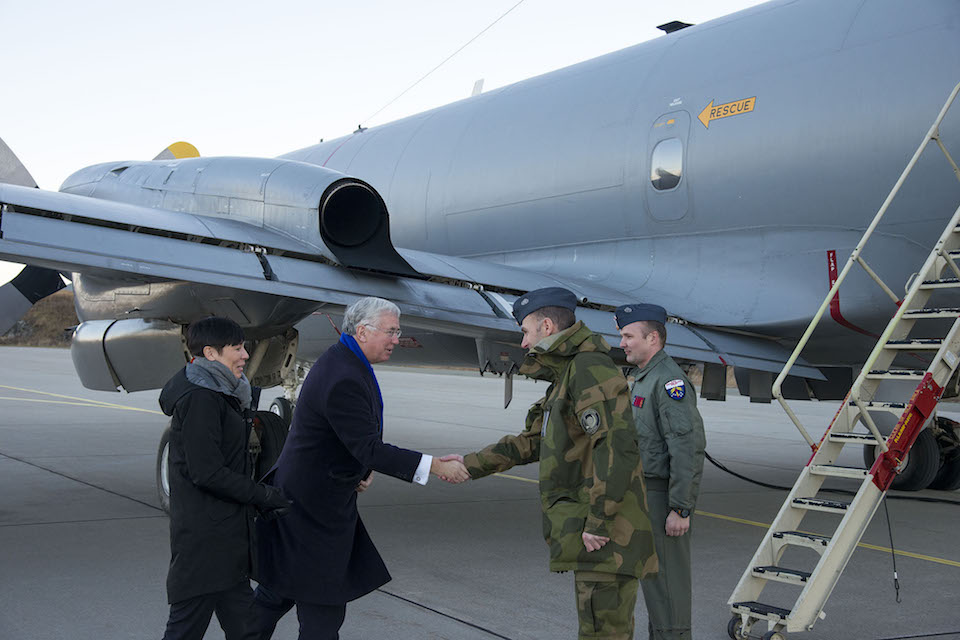 The Defence Secretary boards a Norwegian Maritime Patrol Aircraft with his counterpart, Ine Marie Eriksen Søreide