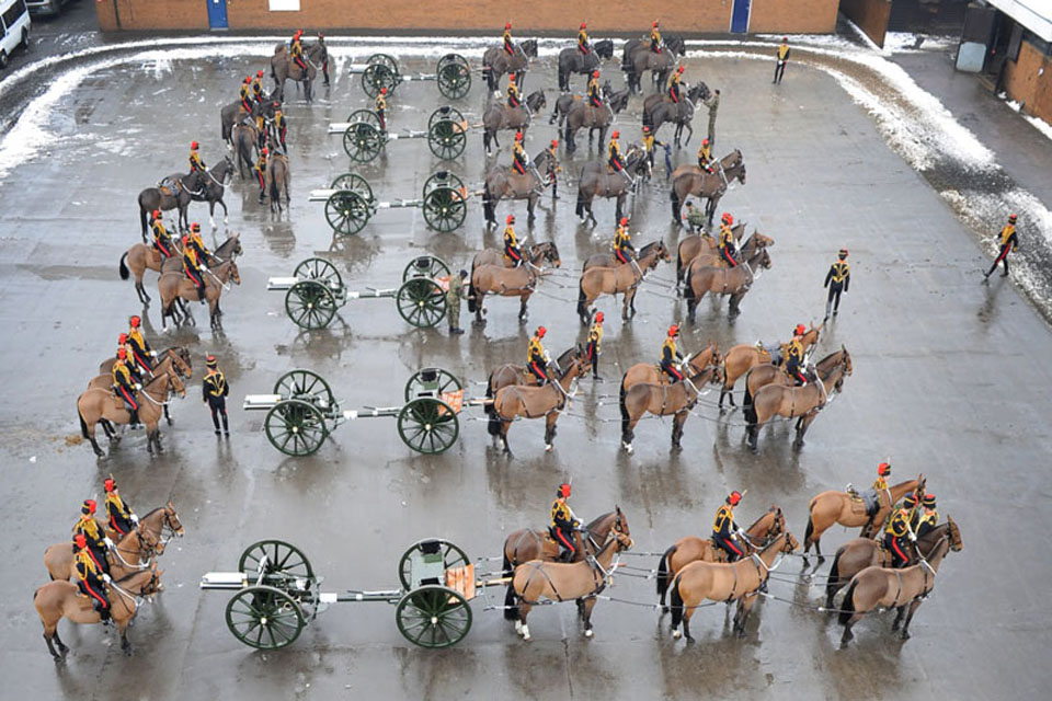 King's Troop Royal Horse Artillery form up for the parade at St John's Wood Barracks