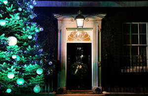 Downing Street door at Christmas