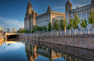 The Three Graces: Customs House, Cunard Building and Royal Liver Building in Liverpool