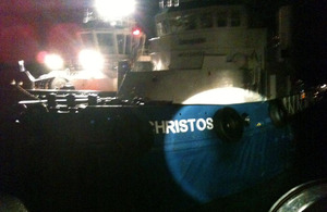 Torbay and Exmouth lifeboats approach the damaged tug Christos XXII [Picture: via MOD]
