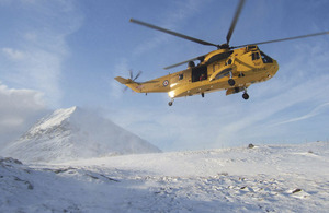 An RAF Sea King helicopter during a Search and Rescue mission