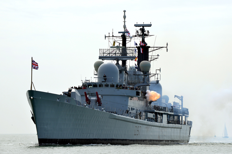 A 21-gun salute is fired from HMS Edinburgh