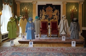 The Queen's outfits on display in Hillsborough Castle's Throne Room