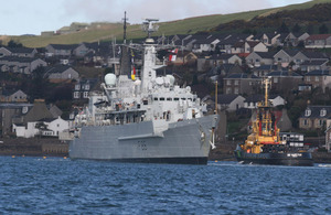 HMS Campbeltown leaves Campbeltown