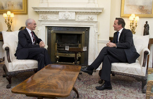 David Cameron discusses EU priorities for the autumn with the President of the European Council at Downing Street.