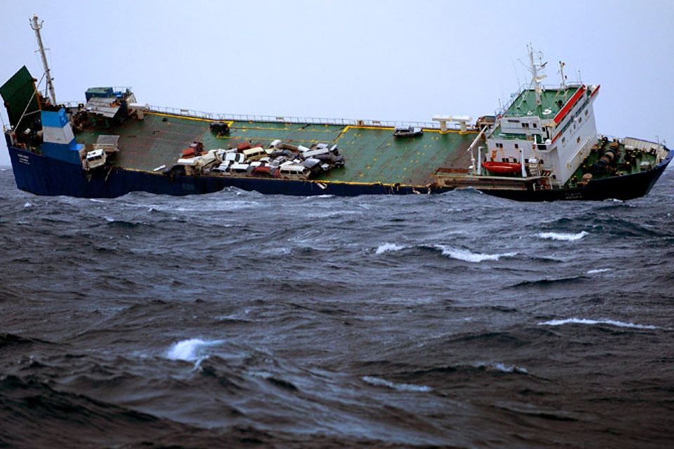 HMS Chatham rescues seamen from storm