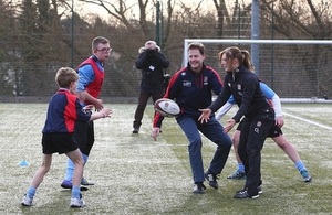 Deputy PM at Twickenham at an All Schools rugby training event.