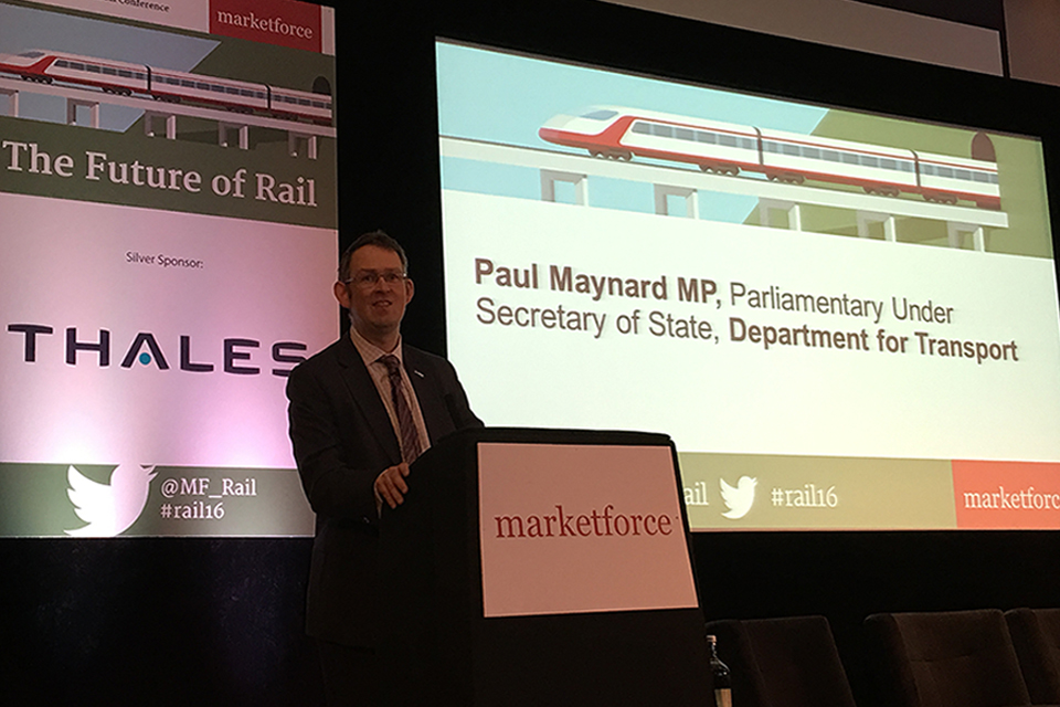 Paul Maynard spoke at the Future of Rail conference.