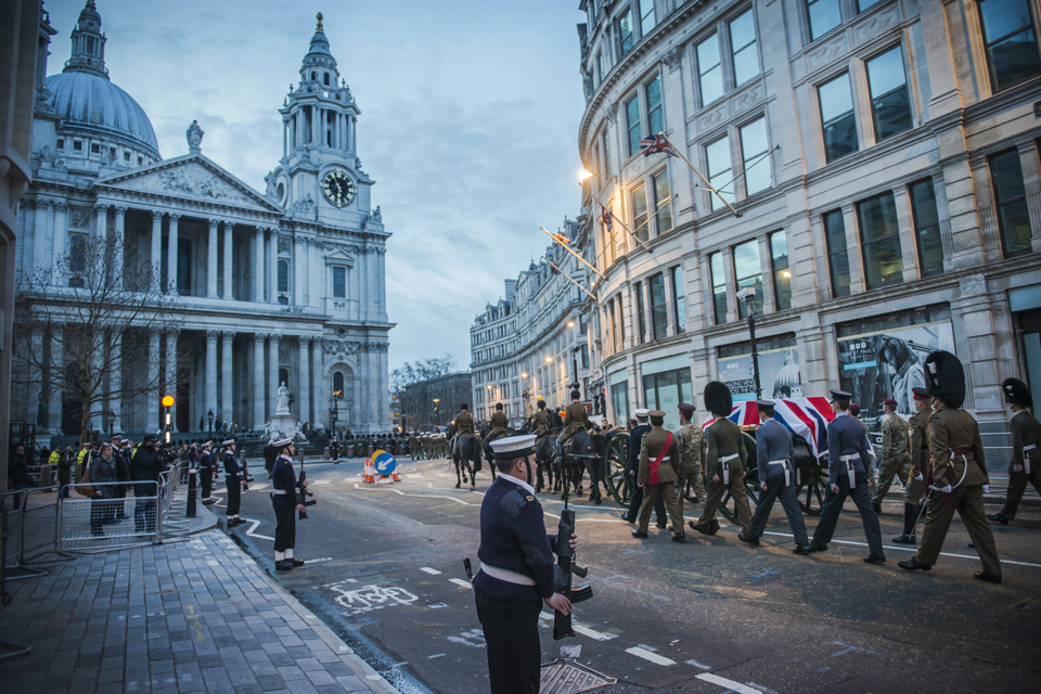 The military rehearsal of Lady Thatcher's funeral procession