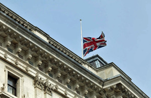 Flag at half-mast at the FCO's main offices in London