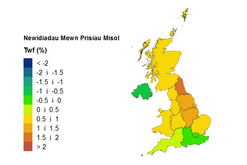 welsh Price changes by country and government office region