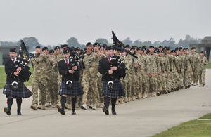 Soldiers of H Squadron, 1st Royal Tank Regiment, return to RAF Honington from a three-month deployment to Afghanistan