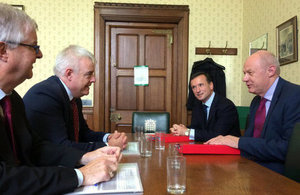 The First Secretary of State Damian Green and the Secretary of State for Wales Alun Cairns meeting the First Minister of Wales Carwyn Jones