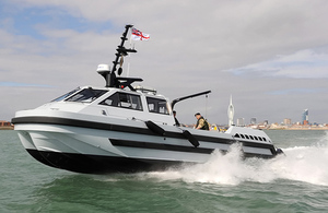 Royal Navy personnel test the remote-controlled motor boat in Portsmouth harbour [Picture: Leading Airman (Photographer) Nicky Wilson, Crown copyright]