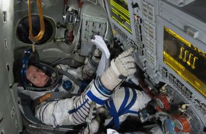 ESA astronaut Timothy Peake, from the United Kingdom, training with the Soyuz simulator in Star City, Russia in September 2010.