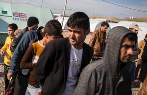 Displaced Iraqis receiving assistance at a camp supported by UK aid in northern Iraq. Picture: Andrew McConnell/Panos for DFID