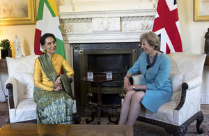 Prime Minister Theresa May with Aung San Suu Kyi in 10 Downing Street.