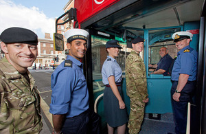 Reservists from all 3 services get on a bus in their military uniforms (library image) [Picture: Harland Quarrington, Crown copyright]