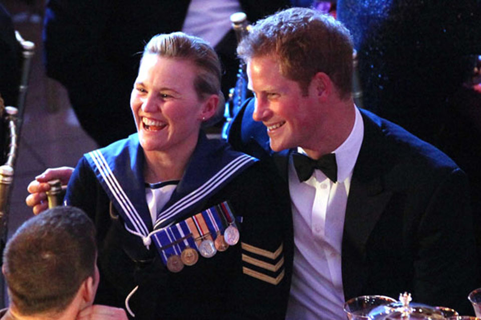 Best Reservist award winner, Air Engineering Technician Michelle Ping, shares a joke with Prince Harry at last year's awards ceremony 