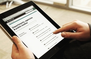 GOV.UK Departments, agencies and public bodies page displayed on an iPad.