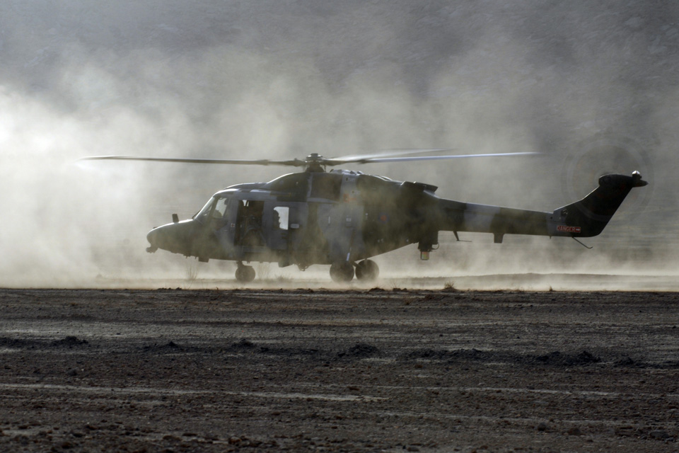 A Lynx Mk9A helicopter coming in to land