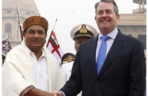 Dr Liam Fox is welcomed by the Indian Defence Minister, Shri A K Antony, during a visit to Delhi in November 2010 (stock image)