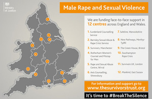 Male rape support centres in England and Wales