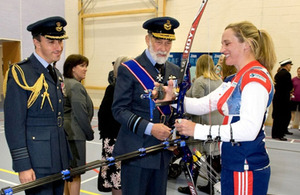 Gp Capt Luck (L) with HRH Prince Michael and Alison Williamson in the new sports hall