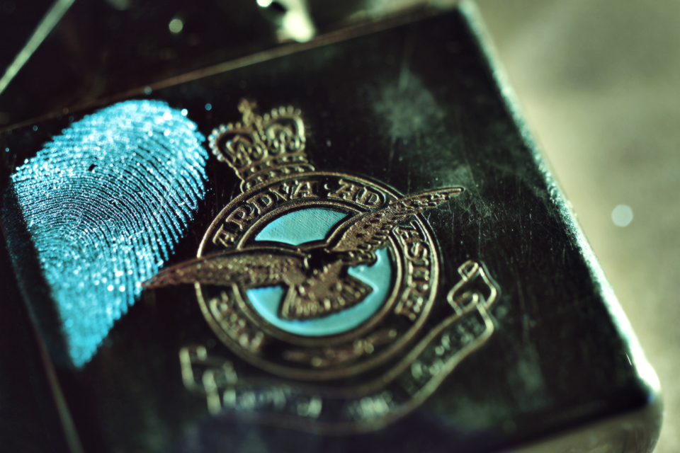 A fingerprint captured on a RAF lighter