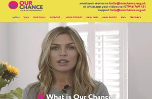Home page of the Our Chance website, featuring Abbey Clancy
