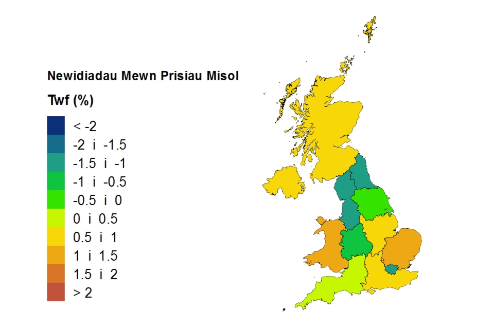 Price changes by country and government office regionWELSH