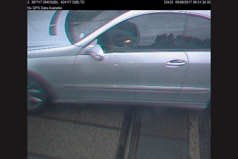 Forward facing CCTV footage showing a silver car straddling the crossing directly in front of the train (courtesy of Govia Thameslink Railway)