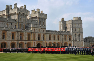 Members of Her Majesty's Armed Forces muster on the Quadrangle at Windsor Castle