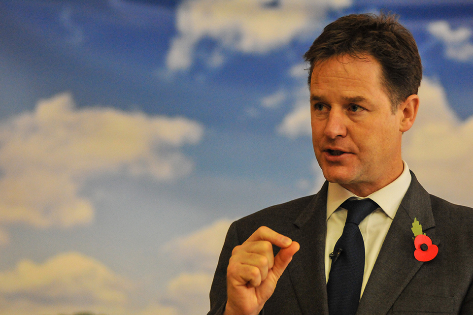 Nick Clegg delivers a speech.