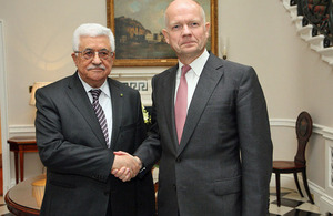 Foreign Secretary William Hague and President Mahmoud Abbas