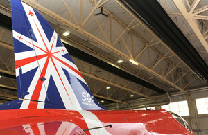 The Red Arrows' 50th display season tail design and logo on one of the team's Hawk jets [Picture: Senior Aircraftman Craig Marshall, Crown copyright]