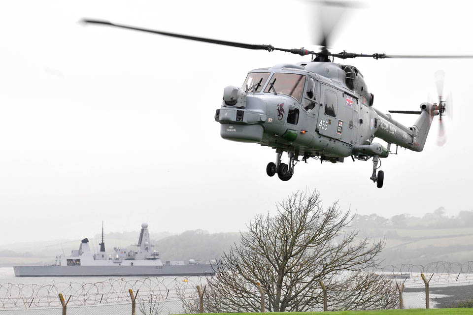 HMS Dragon's Lynx helicopter  was sent in to take the worst of the injured to a stand-in hospital in Cardiff or back to the ship