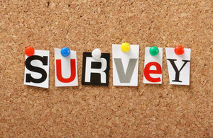 noticeboard with letters pinned to it spelling SURVEY