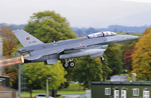 An F-16 taking off from RAF Leeming