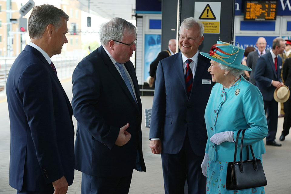 Her Majesty the Queen meets Transport Secretary Patrick McLoughlin, Network Rail Chairman Richard Parry-Jones and Network Rail Chief Executive Mark Carne.