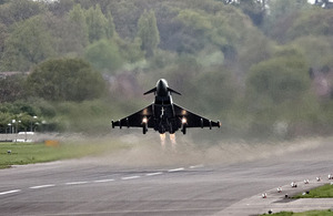 A Typhoon jet is scrambled from RAF Northolt during an exercise