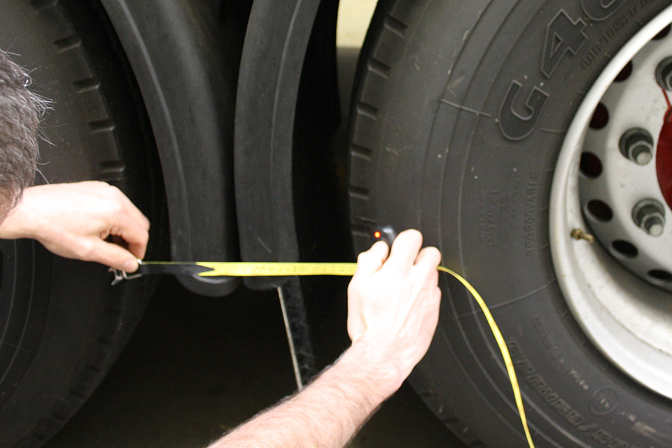 DVSA will measure the distance between the tyres.