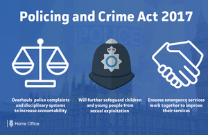Graphic explaining that the Policing and Crime Act has received Royal Assent.