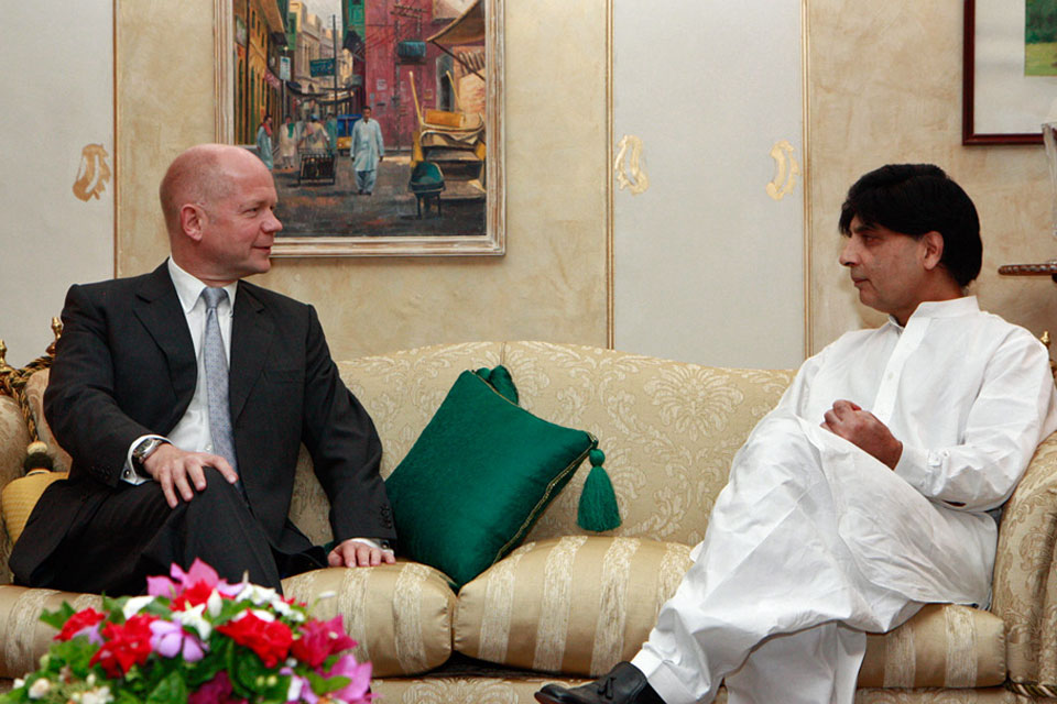 Foreign Secretary William Hague and Pakistani Interior Minister Chaudhry Nisar Ali Khan