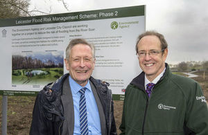 Sir James Bevan and Mayor of Leicester Sir Peter Soulsby at the Leicester flood defence project