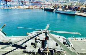 Helicopter on board of HMS Ocean at Beirut port