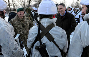 Defence Secretary Philip Hammond visiting Royal Marines commandos during cold weather training in Norway [Picture: Petty Officer (Photographer) Sean Clee, Crown copyright]